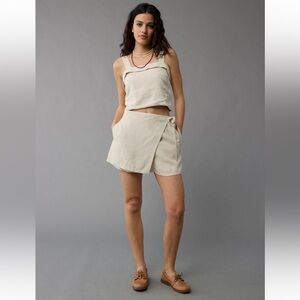 NWT American Eagle Linen-Blend Faux Wrap Skort